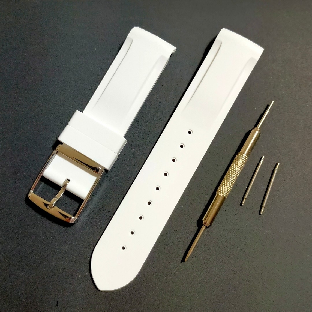 腕時計用　ラバーベルト　20mm 白　弓かん　カーブ仕立て　取付部湾曲 メンズの時計(ラバーベルト)の商品写真