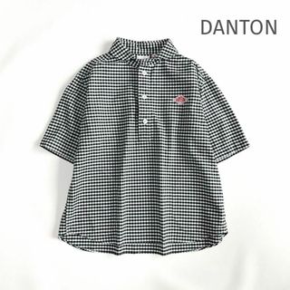 DANTON - DANTON 丸襟チェックシャツ プルオーバー 半袖 ブラック 36