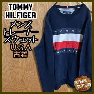 トミーヒルフィガー(TOMMY HILFIGER)のトミーヒルフィガー デカロゴ スウェット トレーナー USA古着 紺 ネイビー(スウェット)