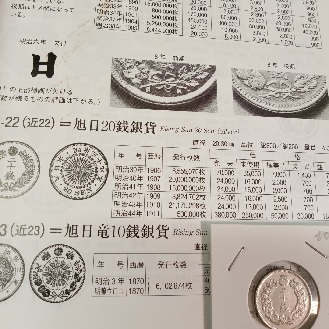 銀貨　明治旭日20銭銀貨 silver800　銀貨明治39年希少特年号銀貨１枚 エンタメ/ホビーの美術品/アンティーク(金属工芸)の商品写真