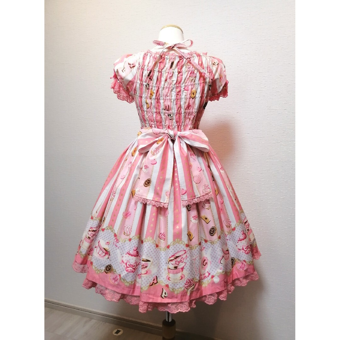 Angelic Pretty(アンジェリックプリティー)のアンジェリックプリティ　ティーパーティー柄　ワンピース　ピンク レディースのワンピース(ひざ丈ワンピース)の商品写真