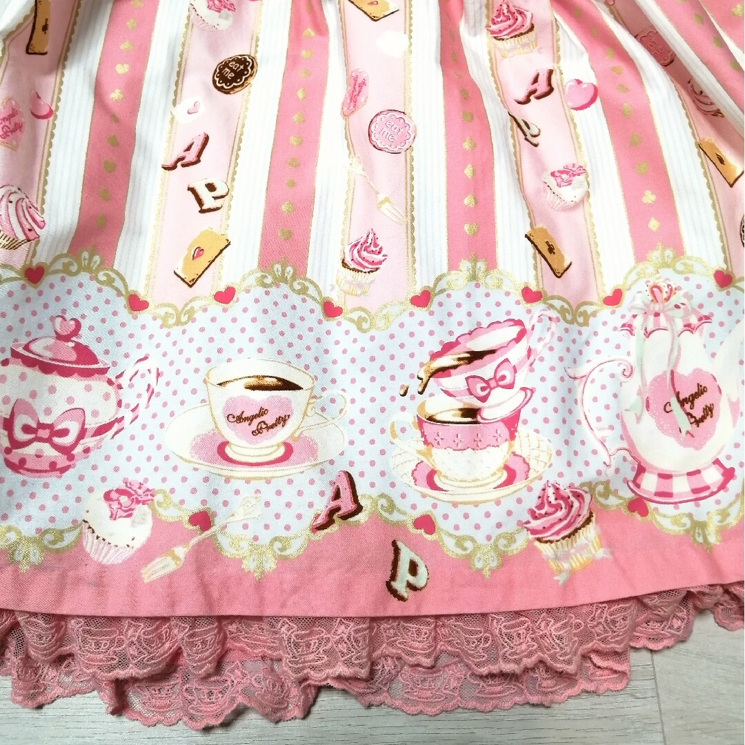 Angelic Pretty(アンジェリックプリティー)のアンジェリックプリティ　ティーパーティー柄　ワンピース　ピンク レディースのワンピース(ひざ丈ワンピース)の商品写真