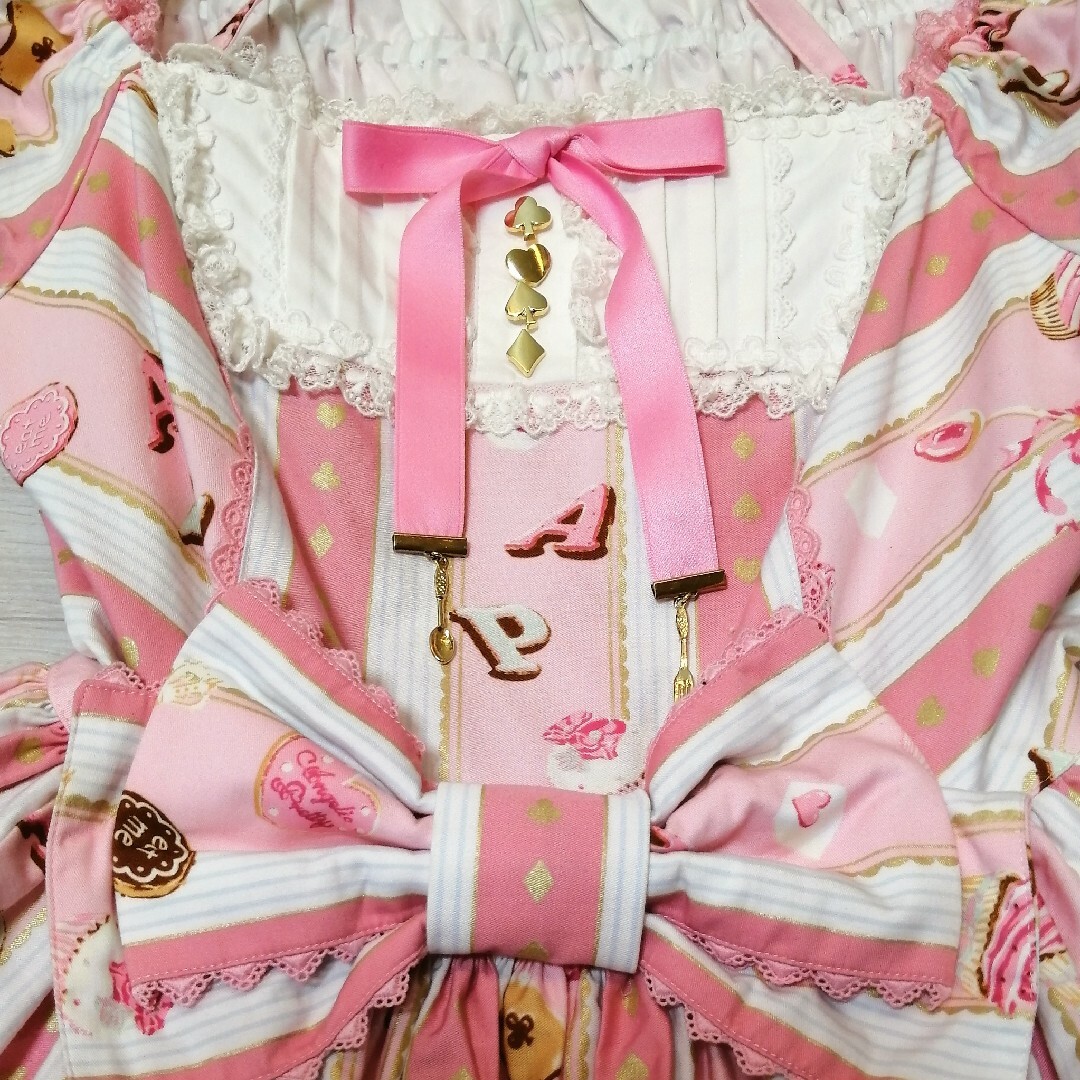 Angelic Pretty(アンジェリックプリティー)のアンジェリックプリティ　ティーパーティー柄　ワンピース　ピンク レディースのワンピース(ひざ丈ワンピース)の商品写真