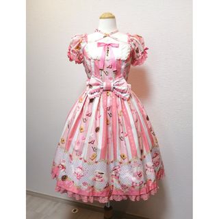 アンジェリックプリティー(Angelic Pretty)のアンジェリックプリティ　ティーパーティー柄　ワンピース　ピンク(ひざ丈ワンピース)