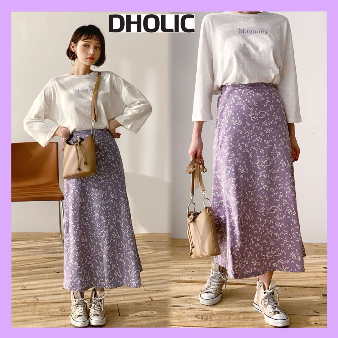 dholic(ディーホリック)のDHOLIC パターンフレアスカート パープル フリーサイズ 春色 韓国系 美品 レディースのスカート(ロングスカート)の商品写真