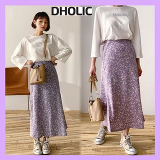 ディーホリック(dholic)のDHOLIC パターンフレアスカート パープル フリーサイズ 春色 韓国系 美品(ロングスカート)