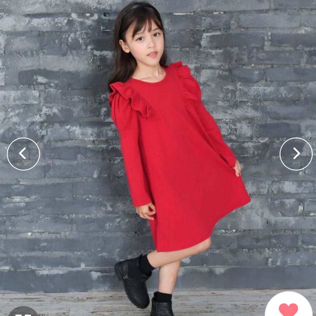 Bee(ビー)の韓国子供服　Bee キッズ　ワンピース140 レッド　肩フリル キッズ/ベビー/マタニティのキッズ服女の子用(90cm~)(ワンピース)の商品写真