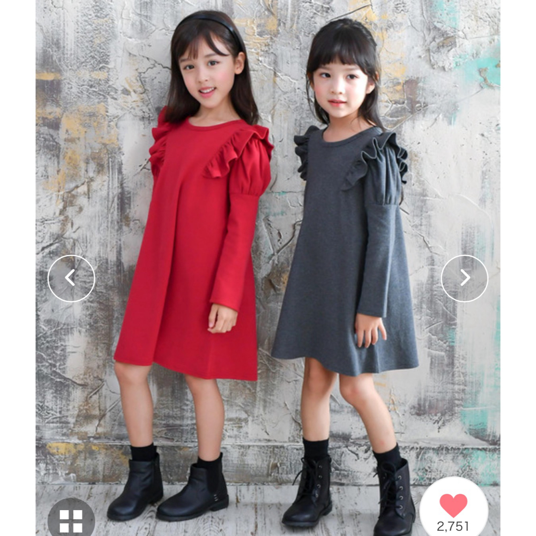 Bee(ビー)の韓国子供服　Bee キッズ　ワンピース140 レッド　肩フリル キッズ/ベビー/マタニティのキッズ服女の子用(90cm~)(ワンピース)の商品写真