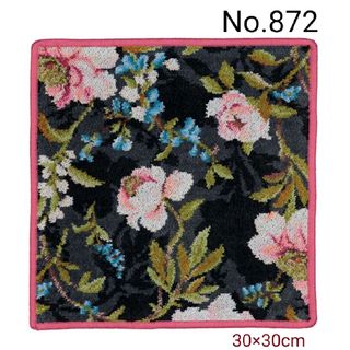 フェイラー(FEILER)のNo.872新品★フェイラータオルハンカチ/ブラック×花柄コーラル(ハンカチ)