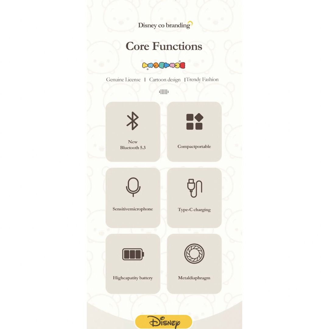Disney(ディズニー)のディズニー　Bluetooth5.3 ワイヤレスイヤフォン　ペアリング確認済 スマホ/家電/カメラのオーディオ機器(ヘッドフォン/イヤフォン)の商品写真