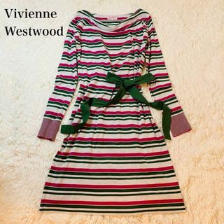 ヴィヴィアンウエストウッド(Vivienne Westwood)のヴィヴィアンウエストウッド リボン　ボーダー　ワンピース　オーブ刺繍　シャツ(ロングワンピース/マキシワンピース)