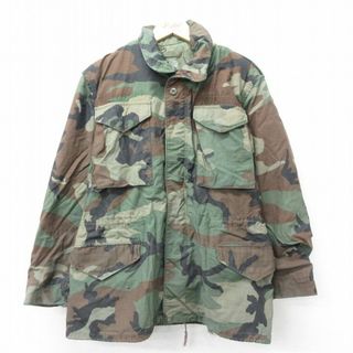 L★古着 長袖 ミリタリー フィールド ジャケット メンズ 80年代 80s M-65 ウッドランドカモ USA製 緑 グリーン 迷彩 23nov16 中古 アウター フライト(ダッフルコート)