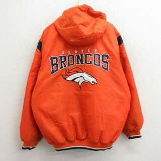 XL★古着 長袖 ジャケット パーカー メンズ 00年代 00s NFL デンバーブロンコス 大きいサイズ オレンジ他 アメフト スーパーボウル 23nov13 中古 アウター(ダッフルコート)