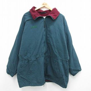 コロンビア(Columbia)のXL★古着 コロンビア COLUMBIA 長袖 ジャケット メンズ 90年代 90s ワンポイントロゴ ロング丈 緑系 グリーン 内側フリース 23nov15 中古 アウター(ダッフルコート)