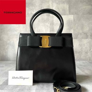 サルヴァトーレフェラガモ(Salvatore Ferragamo)の【良品】サルヴァトーレフェラガモ ヴァラリボン レザー 黒 2WAYハンドバッグ(ハンドバッグ)