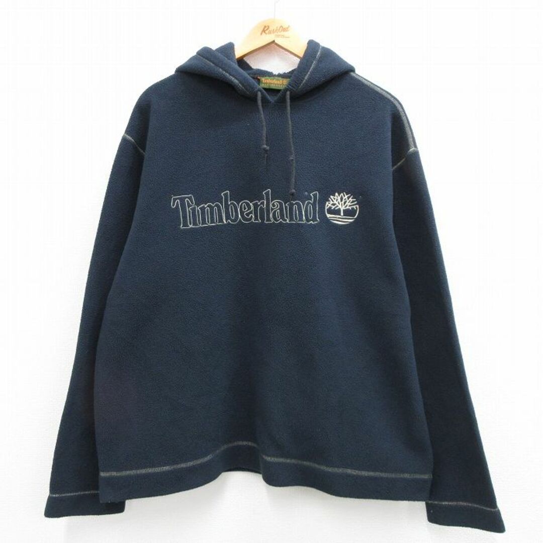 Timberland(ティンバーランド)のXL★古着 ティンバーランド 長袖 フリース ジャケット パーカー メンズ 00年代 00s ビッグロゴ 刺繍 大きいサイズ 紺 ネイビー 23nov20 中古 アウター メンズのジャケット/アウター(ダッフルコート)の商品写真