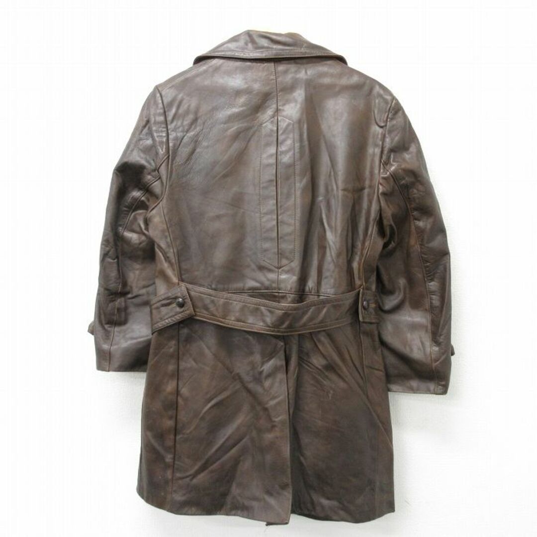 L★古着 長袖 ビンテージ レザー コート メンズ 70年代 70s ロング丈 こげ茶 ブラウン 23nov11 中古 アウター メンズのジャケット/アウター(ダッフルコート)の商品写真