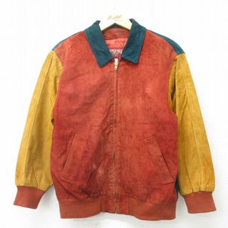 アメリカンイーグル(American Eagle)のM★古着 アメリカンイーグル American Eagle 長袖 スエード レザー ジャケット メンズ 90年代 90s マルチカラー タロン 茶他 ブラウン 23nov18 中古 アウター 革ジャン 皮ジャン(ダッフルコート)