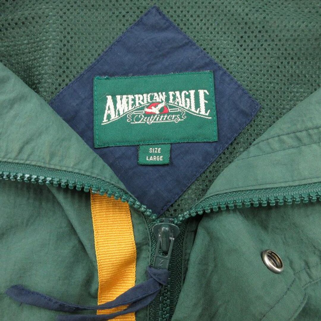 American Eagle(アメリカンイーグル)のL★古着 アメリカンイーグル American Eagle 長袖 ハーフジップ ナイロン ジャケット アノラック パーカー メンズ 90年代 90s ラグラン 緑 グリーン 内側メッシュ 23nov17 中古 アウター ウインドブレーカー メンズのジャケット/アウター(ダッフルコート)の商品写真