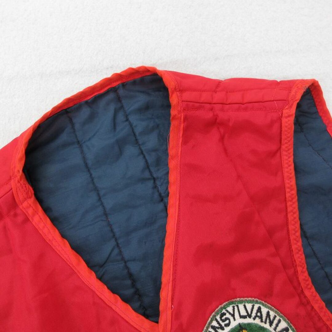 XS☆古着 ナイロン ベスト メンズ 80年代 80s 魚 犬 ワッペン 赤 XS☆古着 ナイロン ベスト メンズ 80年代 80s 魚 犬 ワッペン 赤