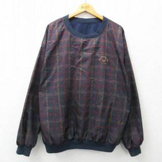 XL★古着 長袖 ジャケット メンズ 90年代 90s ゴルフ リバーシブル 大きいサイズ USA製 紺他 ネイビー チェック 23nov20 中古 アウター ジャンパー ブルゾン(ダッフルコート)