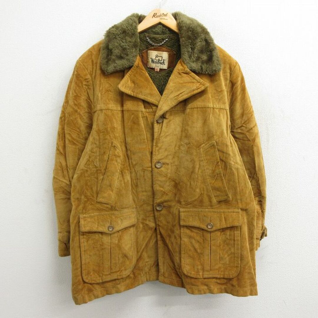 WOOLRICH(ウールリッチ)のXL★古着 ウールリッチ WOOLRICH 長袖 コーデュロイ ジャケット メンズ 80年代 80s ロング丈 大きいサイズ 茶系 ブラウン 内側ボア 23nov15 中古 アウター メンズのジャケット/アウター(ダッフルコート)の商品写真