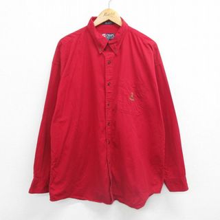 ラルフローレン(Ralph Lauren)のXL★古着 チャップス ラルフローレン Ralph Lauren 長袖 ブランド シャツ メンズ 90年代 90s ワンポイントロゴ 大きいサイズ コットン ボタンダウン 赤 レッド 23nov14 中古 トップス(シャツ)