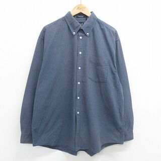 ギャップ(GAP)のXL★古着 ギャップ GAP 長袖 ブランド シャツ メンズ 00年代 00s オックスフォード 大きいサイズ コットン ボタンダウン 紺他 ネイビー チェック 23nov14 中古 トップス(シャツ)