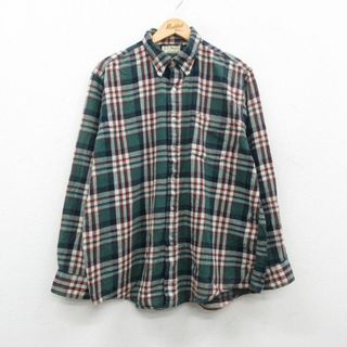 エルエルビーン(L.L.Bean)のXL★古着 エルエルビーン LLBEAN 長袖 フランネル シャツ メンズ 80年代 80s コットン ボタンダウン USA製 緑他 グリーン チェック 23nov11 中古 トップス(シャツ)