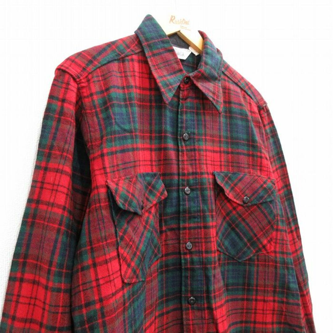 WOOLRICH(ウールリッチ)のXL★古着 ウールリッチ WOOLRICH 長袖 ウール シャツ メンズ 80年代 80s 赤他 レッド タータン チェック 23nov14 中古 トップス メンズのトップス(シャツ)の商品写真