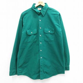 ファイブブラザー(FIVE BROTHER)のXL★古着 ファイブブラザー 長袖 ヘビー フランネル シャツ メンズ 90年代 90s 大きいサイズ コットン USA製 緑 グリーン 23nov17 中古 トップス(シャツ)