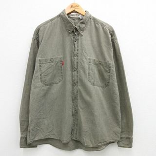 XL★古着 ビューグルボーイ 長袖 シャツ メンズ 90年代 90s 大きいサイズ コットン ボタンダウン 緑系 グリーン 23nov15 中古 トップス(シャツ)