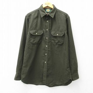 XL★古着 カベラス 長袖 シャツ メンズ 90年代 90s ロング丈 USA製 濃緑 グリーン 23nov17 中古 トップス(シャツ)