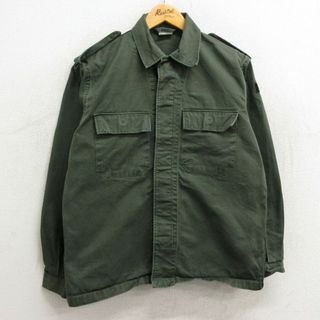 M★古着 長袖 ミリタリー シャツ メンズ ベルギー軍 濃緑 グリーン 23nov16 中古 トップス(シャツ)