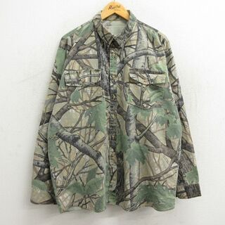 XL★古着 長袖 ハンティング シャツ メンズ スカイラインカモ 大きいサイズ 薄ベージュ他 カーキ 迷彩 23nov16 中古 トップス(シャツ)