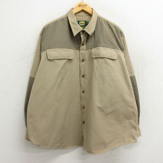 XL★古着 カベラス 長袖 ハンティング シャツ メンズ 00年代 00s ツートンカラー 大きいサイズ コットン ベージュ他 カーキ 23nov16 中古 トップス(シャツ)