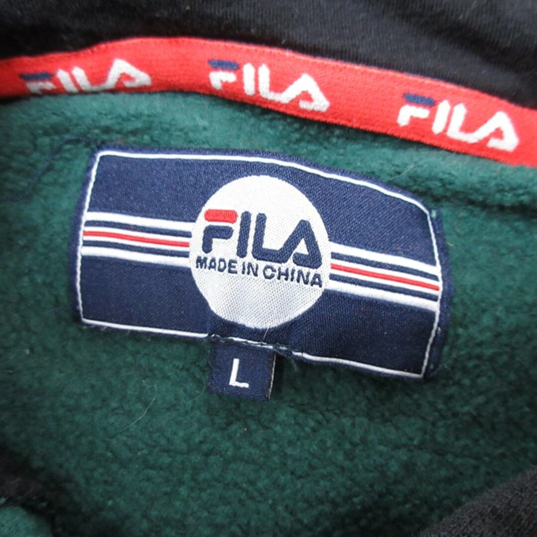 FILA(フィラ)のL★古着 フィラ FILA 長袖 スウェット パーカー メンズ ビッグロゴ マルチカラー 濃緑他 グリーン 23nov13 中古 スエット トレーナー トップス メンズのトップス(パーカー)の商品写真