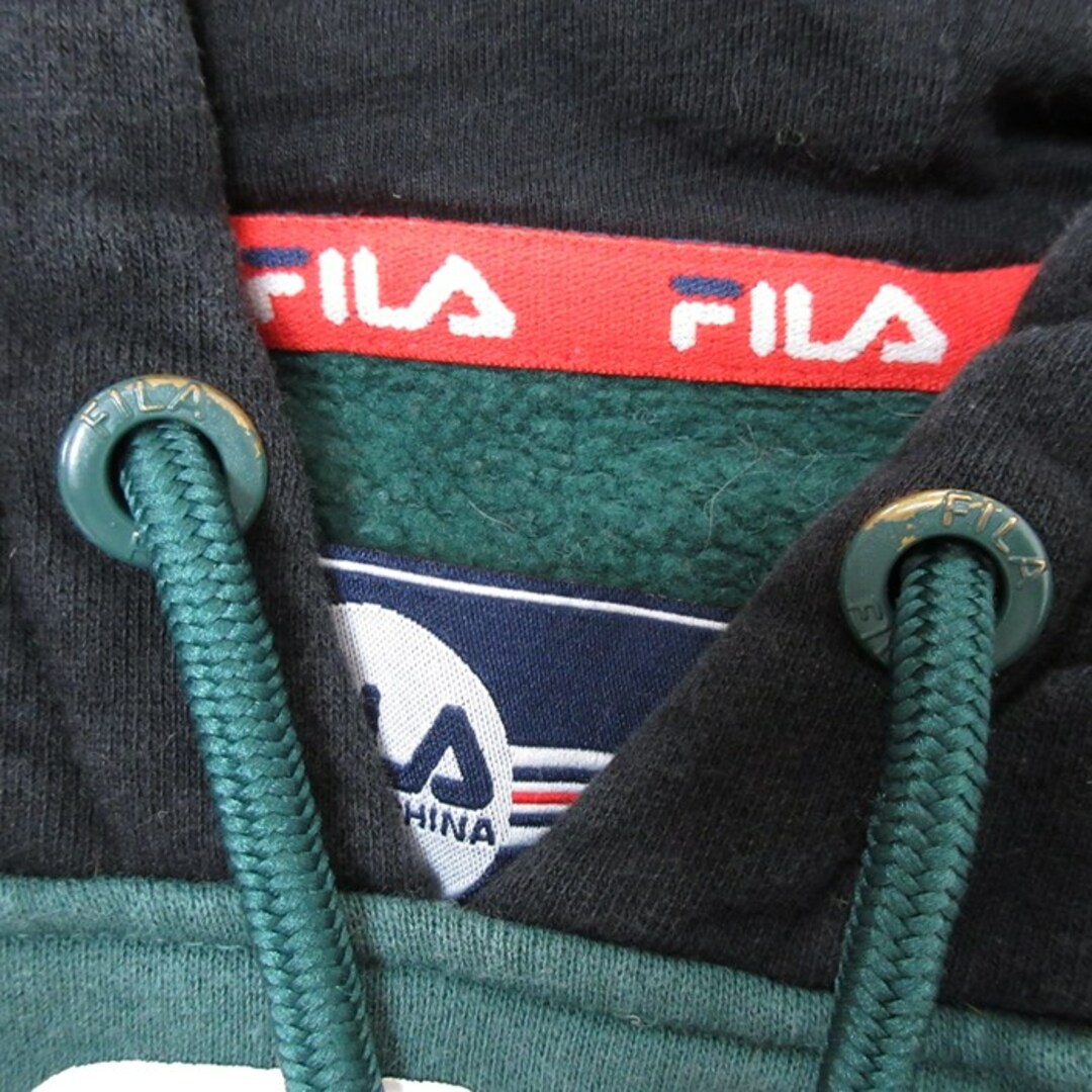 FILA(フィラ)のL★古着 フィラ FILA 長袖 スウェット パーカー メンズ ビッグロゴ マルチカラー 濃緑他 グリーン 23nov13 中古 スエット トレーナー トップス メンズのトップス(パーカー)の商品写真