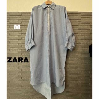 ザラ(ZARA)のザラZARA ストライプ ロングワンピース 長袖 シャツ ブラウス M マキシ丈(ロングワンピース/マキシワンピース)