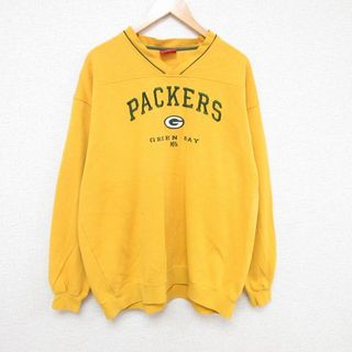 XL★古着 長袖 スウェット メンズ 00年代 00s NFL グリーンベイパッカーズ 刺繍 大きいサイズ Vネック 黄 イエロー アメフト スーパーボウル 23nov15 中古 スエット トレーナー トップス(パーカー)