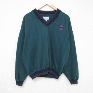 XL★古着 長袖 スウェット メンズ 90年代 90s ワシントン Vネック 緑 グリーン 23nov16 中古 スエット トレーナー トップス(パーカー)