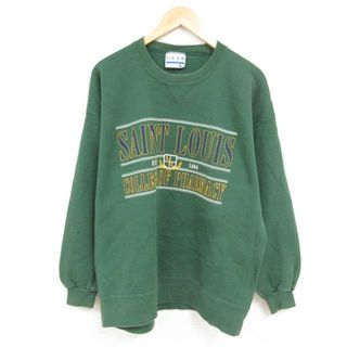 XL★古着 長袖 スウェット メンズ 90年代 90s セントルイス カレッジ クルーネック USA製 緑 グリーン 23nov16 中古 スエット トレーナー トップス(パーカー)