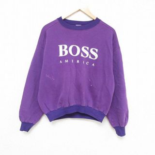 ボス(BOSS)のXL★古着 BOSS 長袖 スウェット メンズ 90年代 90s ビッグロゴ クルーネック USA製 紫 パープル 23nov18 中古 スエット トレーナー トップス(パーカー)