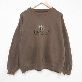 XL★古着 長袖 スウェット メンズ 90年代 90s BILTMORE 刺繍 大きいサイズ クルーネック 茶 ブラウン 23nov18 中古 スエット トレーナー トップス(パーカー)