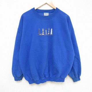 XL★古着 長袖 スウェット メンズ 00年代 00s エリー湖 刺繍 クルーネック 青 ブルー 23nov18 中古 スエット トレーナー トップス(パーカー)