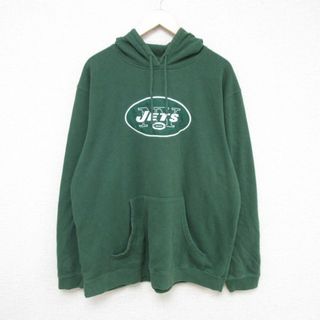 XL★古着 長袖 スウェット パーカー メンズ 00年代 00s NFL ニューヨークジェッツ 刺繍 大きいサイズ 緑 グリーン アメフト スーパーボウル 23nov18 中古 スエット トレーナー トップス(パーカー)