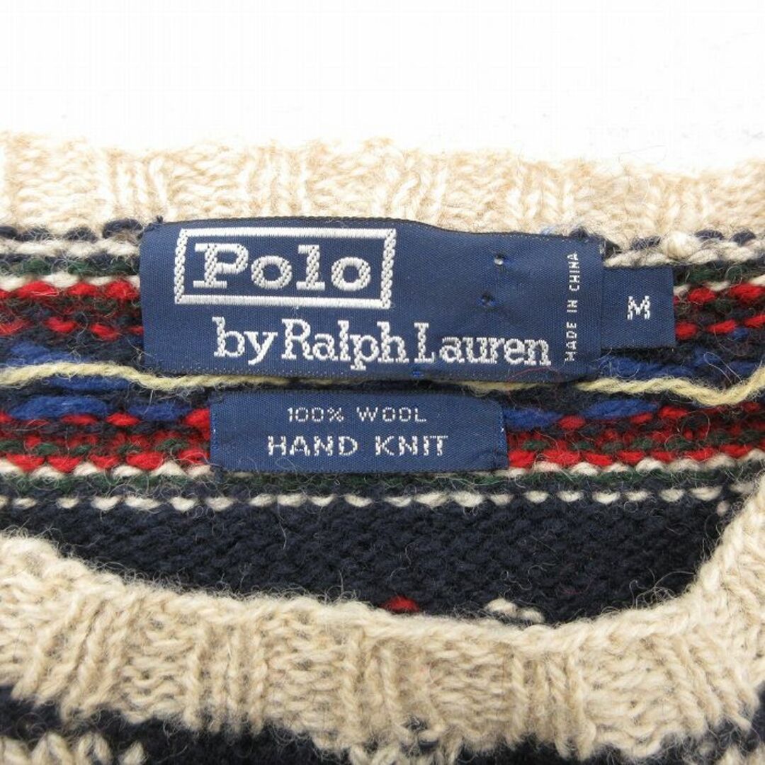 Ralph Lauren(ラルフローレン)のL★古着 ラルフローレン Ralph Lauren 長袖 ブランド ノルディック セーター メンズ 90年代 90s 雪柄 バーズアイ 手編み ハンドニット ウール クルーネック 生成り他 23nov15 中古 ニット トップス メンズのトップス(ニット/セーター)の商品写真