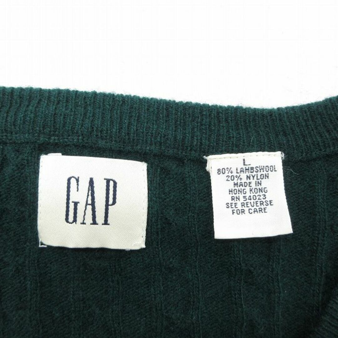 GAP(ギャップ)のL★古着 ギャップ GAP 長袖 ケーブル セーター メンズ 00年代 00s ラムウール Vネック 緑 グリーン 23nov15 中古 ニット トップス メンズのトップス(ニット/セーター)の商品写真