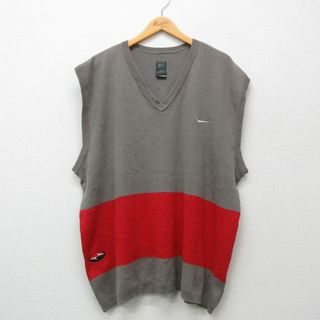 ナイキ(NIKE)のXL★古着 ナイキ NIKE ニット ベスト メンズ ワンポイントロゴ 大きいサイズ コットン Vネック グレー系 23nov17 中古 トップス(ベスト)