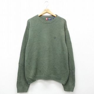 チャップス(CHAPS)のXL★古着 チャップス 長袖 セーター メンズ 90年代 90s ワンポイントロゴ コットン クルーネック 緑 グリーン 23nov17 中古 ニット トップス(ニット/セーター)